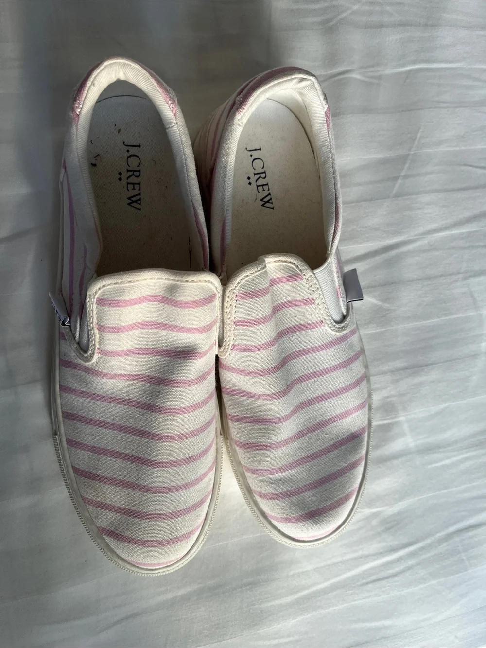J. Crew Ivory and Light Pink Striped Canvas Slip-Ons
